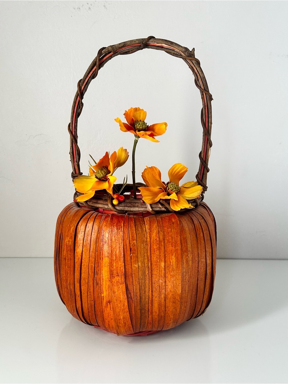 Whimsical Vintage Pumpkin Shaped Basket